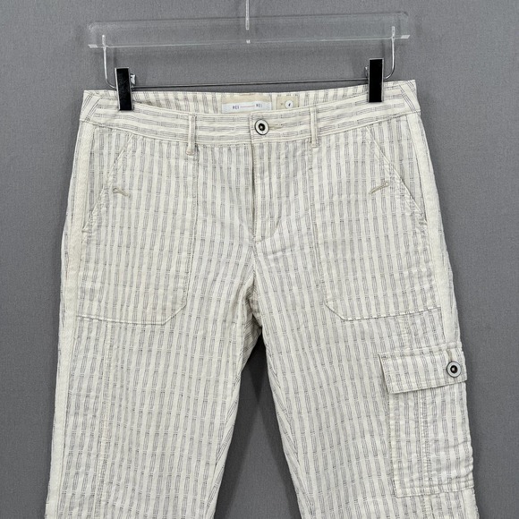 ANTHROPOLOGIE HEI HEI Pants Womens 4 Off White Cotton Striped Pant Wander Cargo - Picture 4 of 13